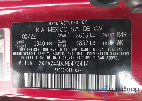 2022 Kia Rio S z USA, uszkodzony, nr VIN 3KPA24AD3NE473414